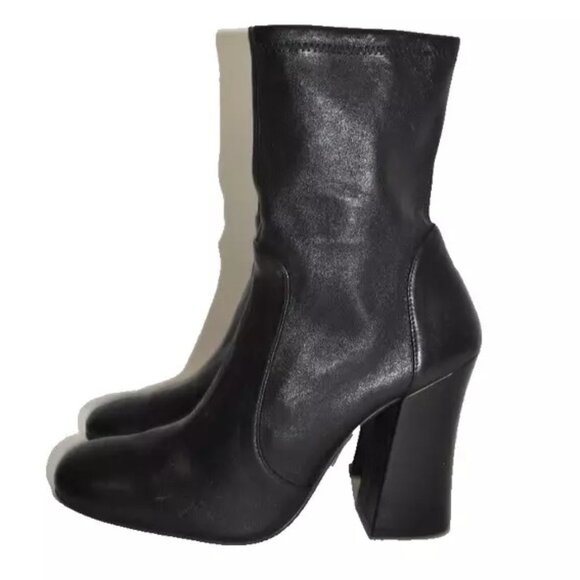 $700 STUART WEITZMAN CURVEBLOCK 100 SQUARE LEATHER BOOTIE SOCK BLACK 9.5 (PB24) - Picture 4 of 8